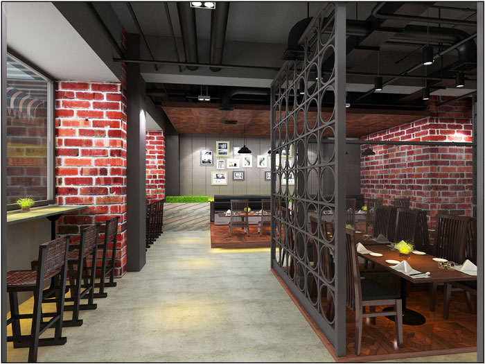 港式工廠風主題餐廳過道區域裝修設計案例效果圖