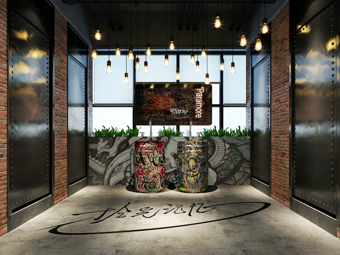 現代創新網咖背景墻裝修設計案例效果圖