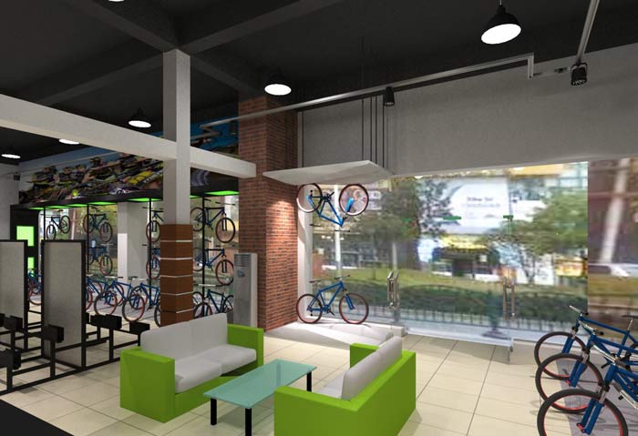 潮流、時尚自行車店休息區域裝修設計案例效果圖