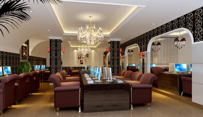 龍雨網絡會所電腦區域裝修設計案例效果圖