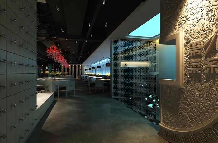 現(xiàn)代中式風格中餐廳前臺走廊裝修設(shè)計案例效果圖