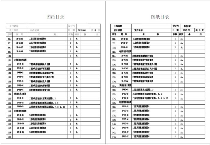 杭州精品酒店室內裝飾工程深化設計施工圖圖紙目錄3