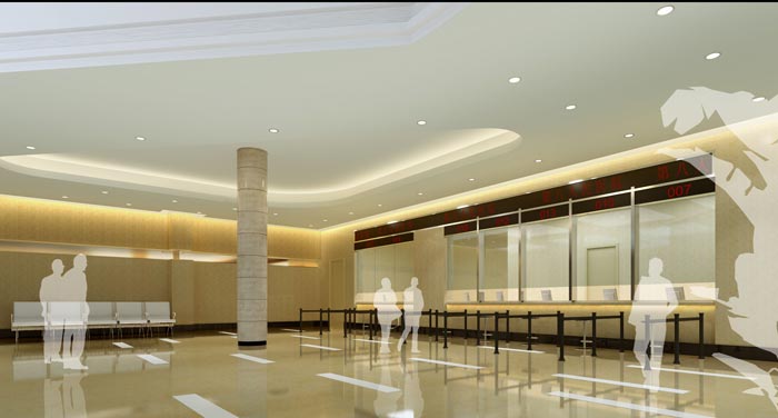 人民醫(yī)院室內(nèi)掛號廳裝修設(shè)計(jì)案例效果圖