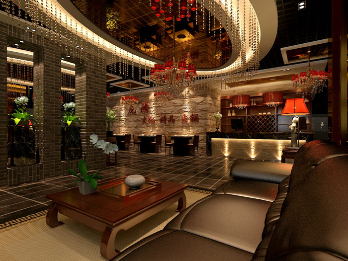 中式風格火鍋店前臺裝修設計案例效果圖