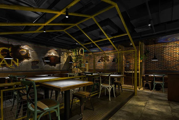 230平方懷舊復古風餐廳大廳區域設計案例效果圖