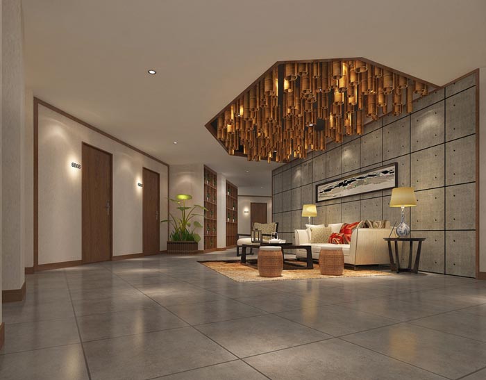 中式風格精品酒店接待區(qū)域裝修設計案例效果圖