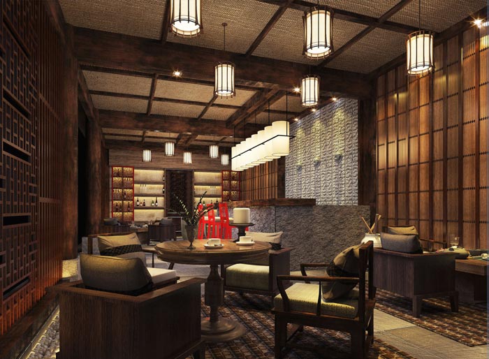 新中式商務酒店酒吧裝修設計案例效果圖