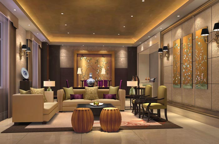 精品商務酒店總統套房客廳裝修設計案例效果圖