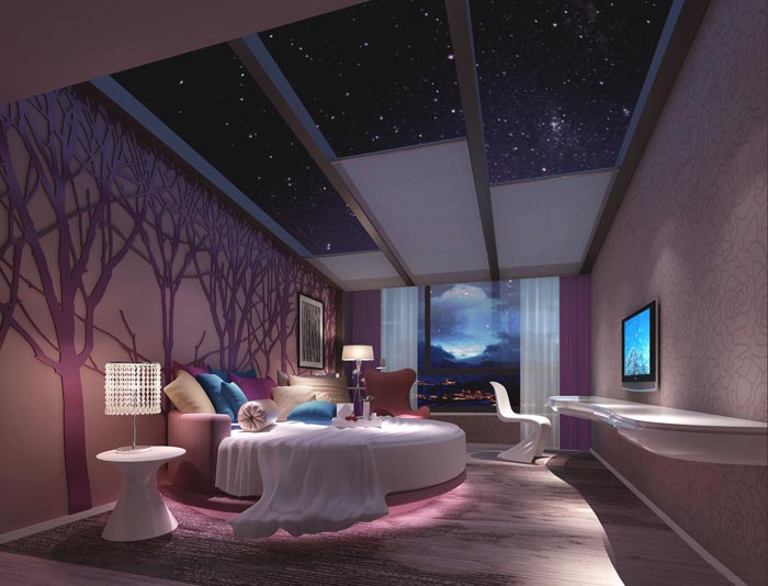 情侶主題酒店星空客房裝修設計案例效果圖