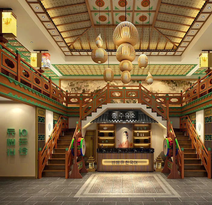 韓式特色餐廳進門區裝修設計效果圖