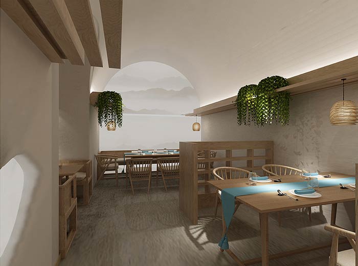 窯洞主題餐廳色彩裝修設計效果圖