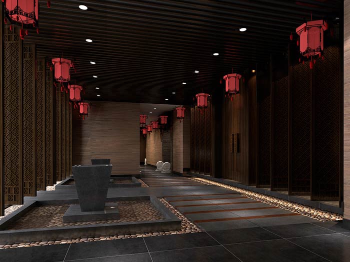 大型中式餐廳過道裝修設(shè)計(jì)效果圖