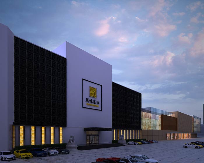 大型中式餐廳外立面裝修設(shè)計(jì)效果圖