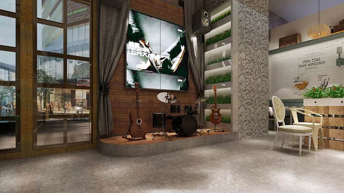 烤魚燒烤店音樂區裝修設計效果圖