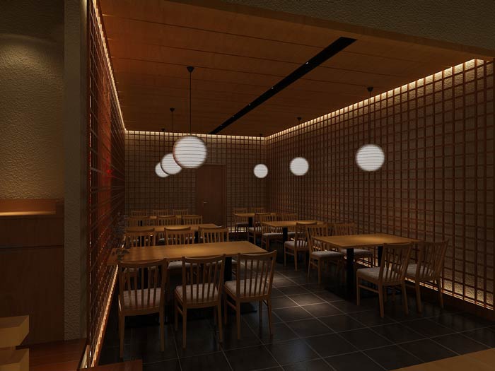 日本料理餐廳餐區裝修設計效果圖