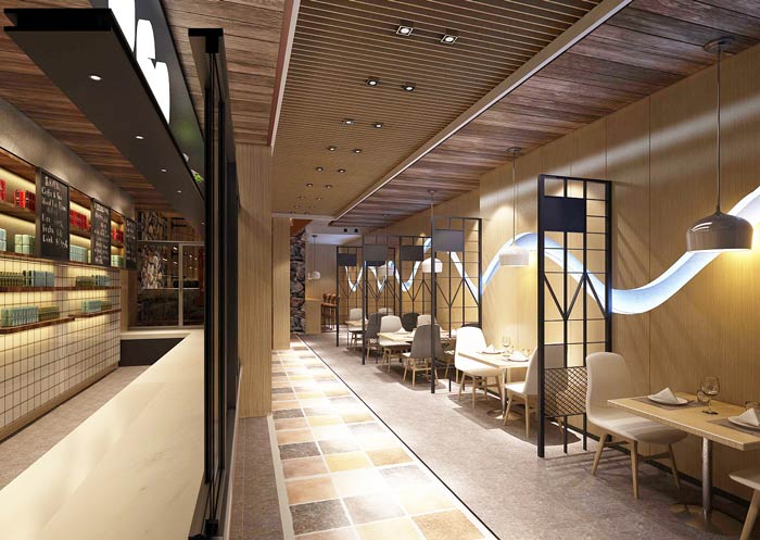 連鎖中式快餐店一樓餐區裝修設計效果圖