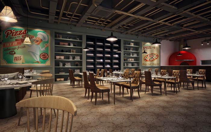 披薩西餐廳餐區裝修設計效果圖