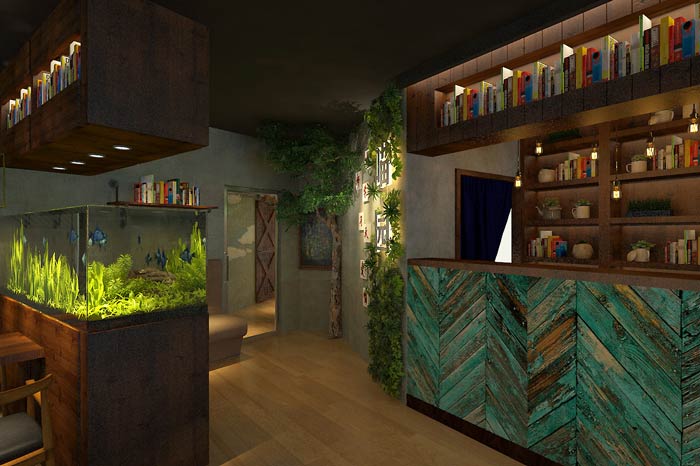 主題咖啡廳進門區裝修設計效果圖