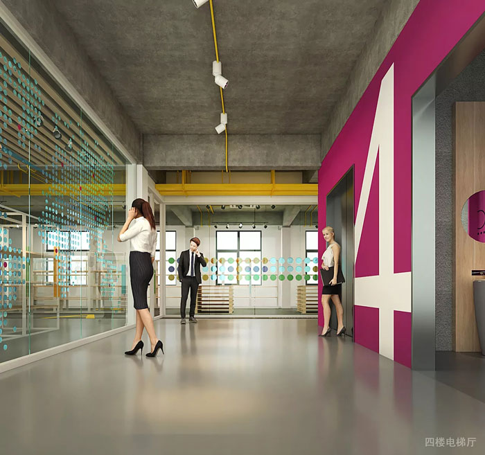 出口型企業辦公室4樓電梯廳裝修設計效果圖