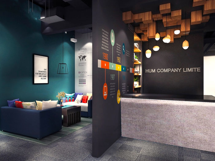 輕工業風格辦公室前臺裝修設計效果圖