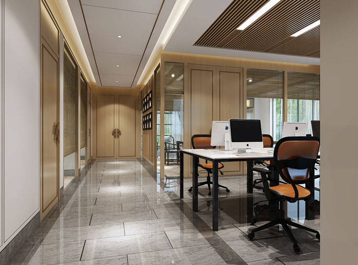 新中式辦公室辦公區(qū)設計方案效果圖