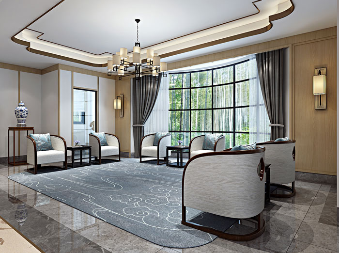 新中式辦公室接待區(qū)設計方案效果圖