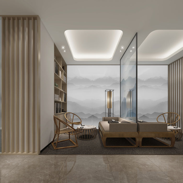 現代中式辦公室交流區裝修設計效果圖