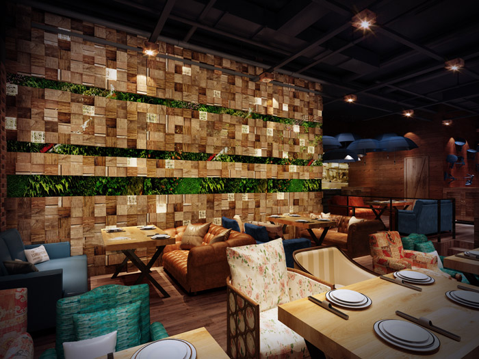 油紙傘主題餐廳餐區(qū)裝修設(shè)計效果圖