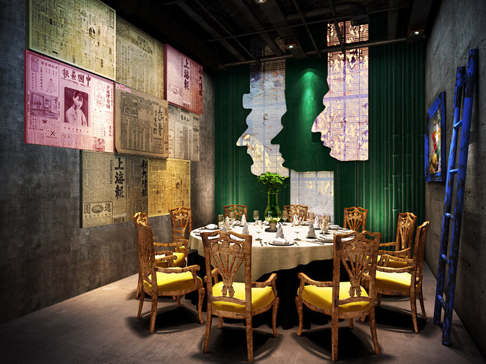 油紙傘主題包廂裝修設(shè)計效果圖