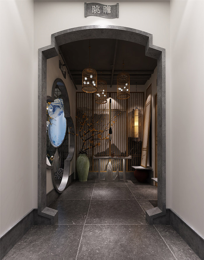 江南風情主題餐廳玄關裝修設計效果圖