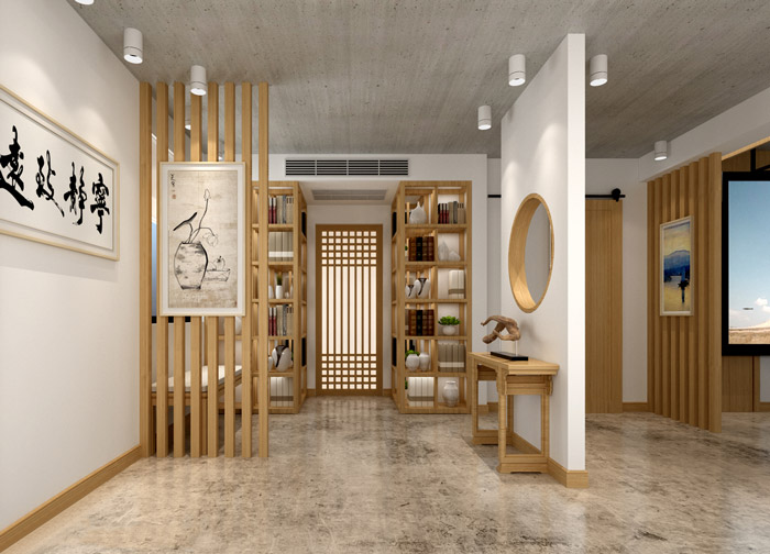 新中式工作室入口裝修設計效果圖